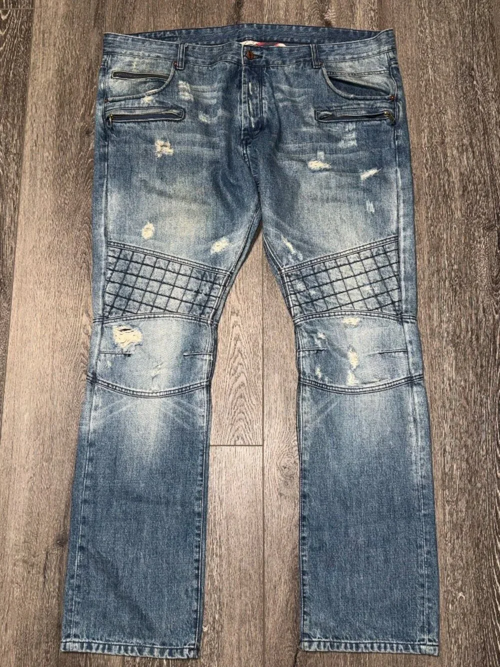 Rockstar Original Men's Distressed Blue Biker Denim Slim Fit Jeans 44x35